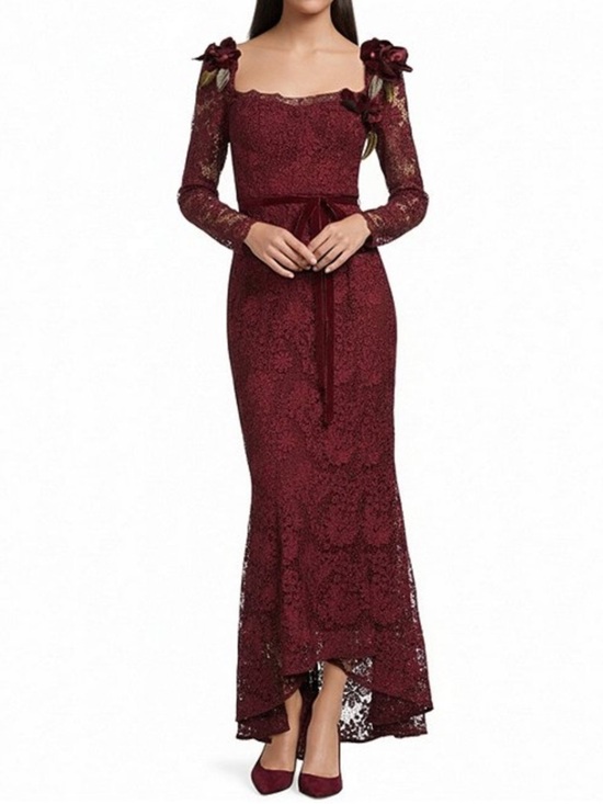 Marchesa Dresses & Skirts - Muse by Marchesa Cypress Corded Lace Floral Applique Sweetheart Dress NWT Garnet